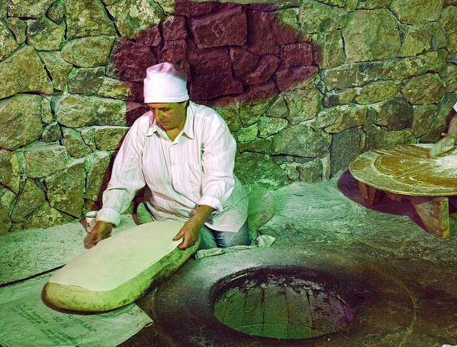 Traditional lavash bread making (photo by Shaun Dunphy)