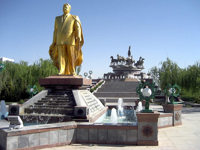 Golden statue of Saparmurat Niyazov, aka Turkmenbashi, first president of Turkmenistan
