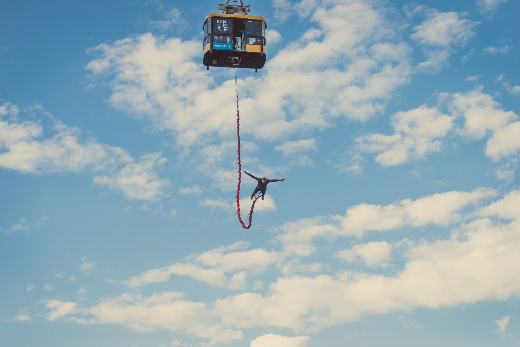 Bungee jumping from a cable car in Latvia (photo by Artis Pupins)